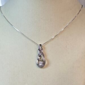 Infinity Knot Pendant Necklace 925 Sterling Silver CZ Drop = Elegant Minimalist